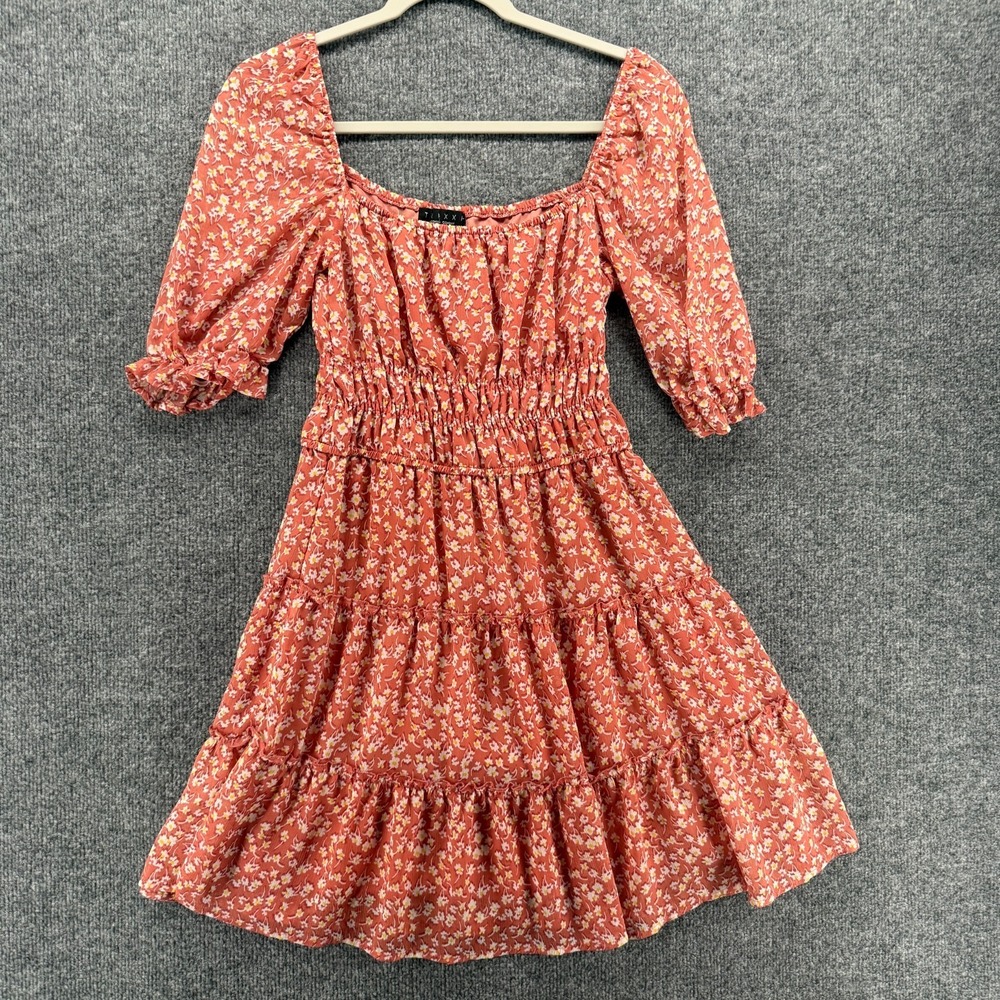 Trixxi Dress Womens L Pink Floral Tiered Coquette Milkmaid Romantic Soft Girl